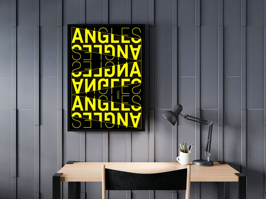 Striped Angles – Bold Yellow Typography Poster | Modern Graphic Wall Art Print