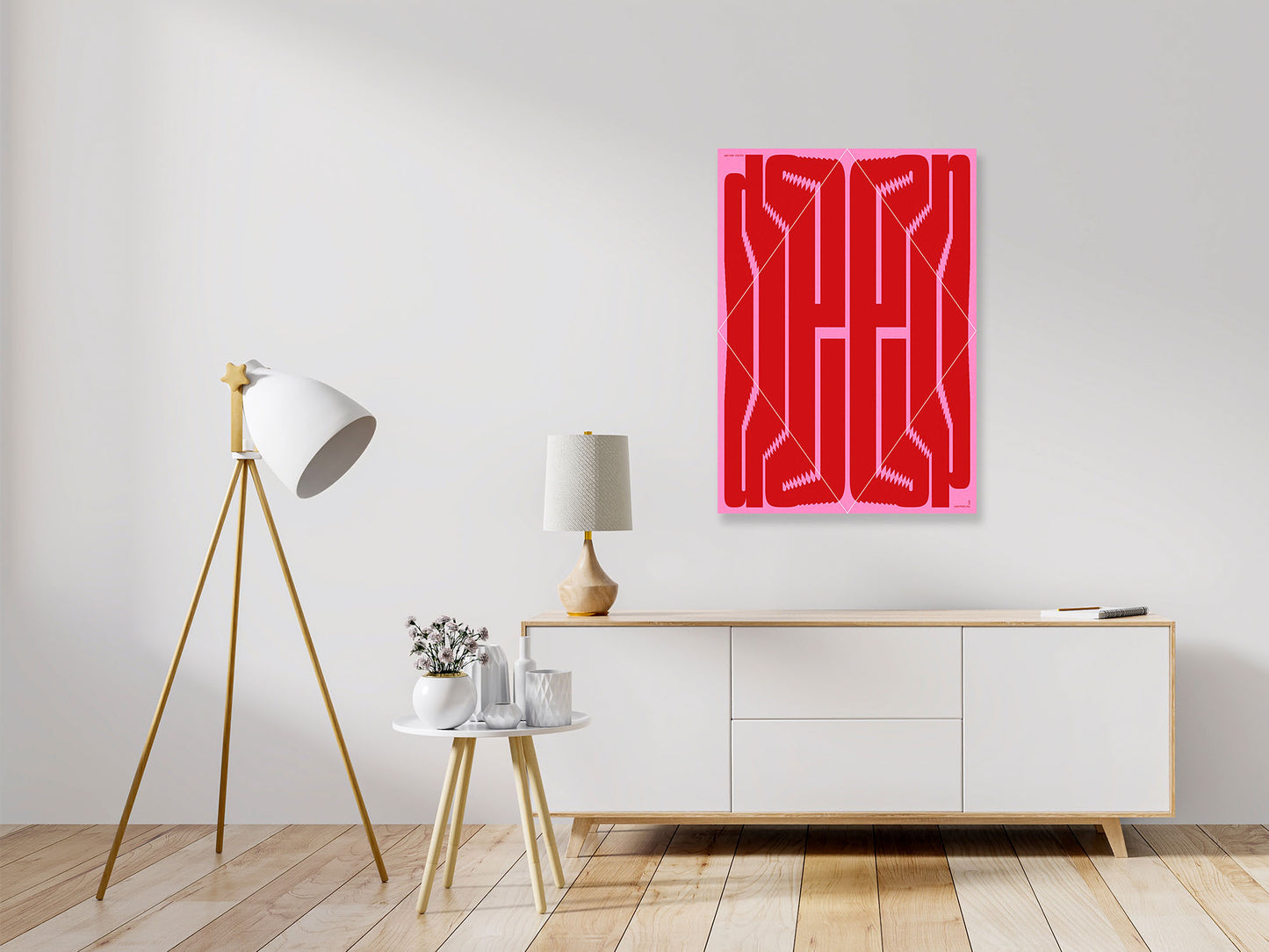 Deep Corners – Bold Red Typography Poster on Pink | Contemporary Graphic Wall Art Print
