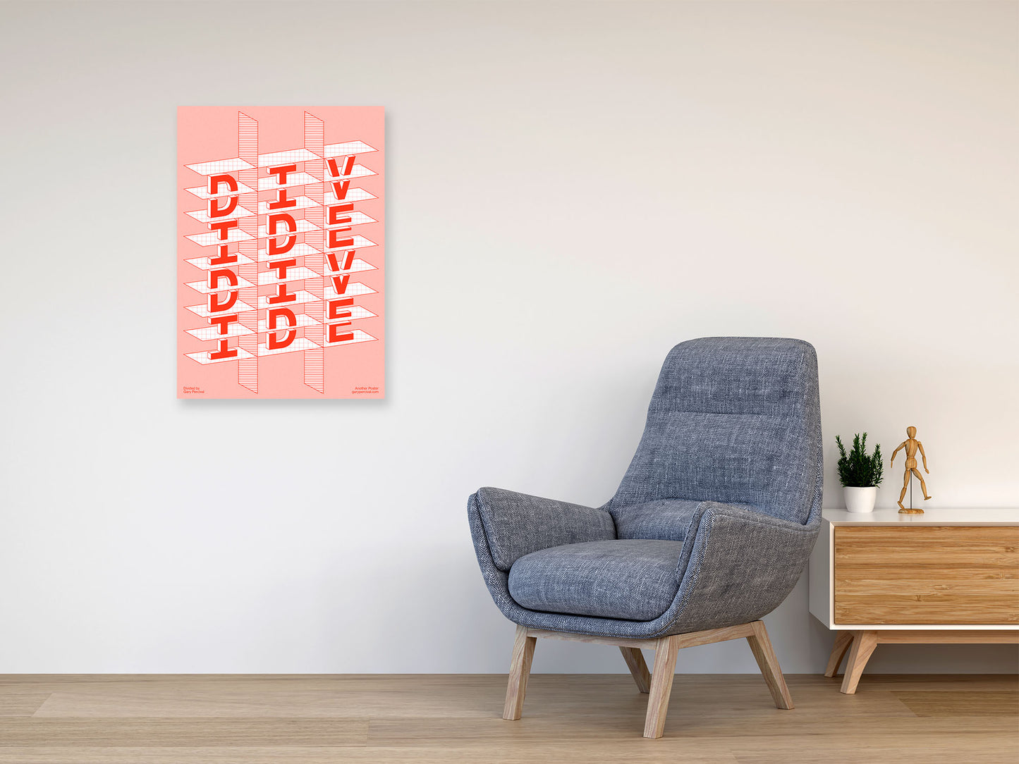 Divided – Geometric Red & White Typography Poster on Pink | Modern Wall Art Print
