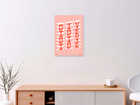 Divided – Geometric Red & White Typography Poster on Pink | Modern Wall Art Print