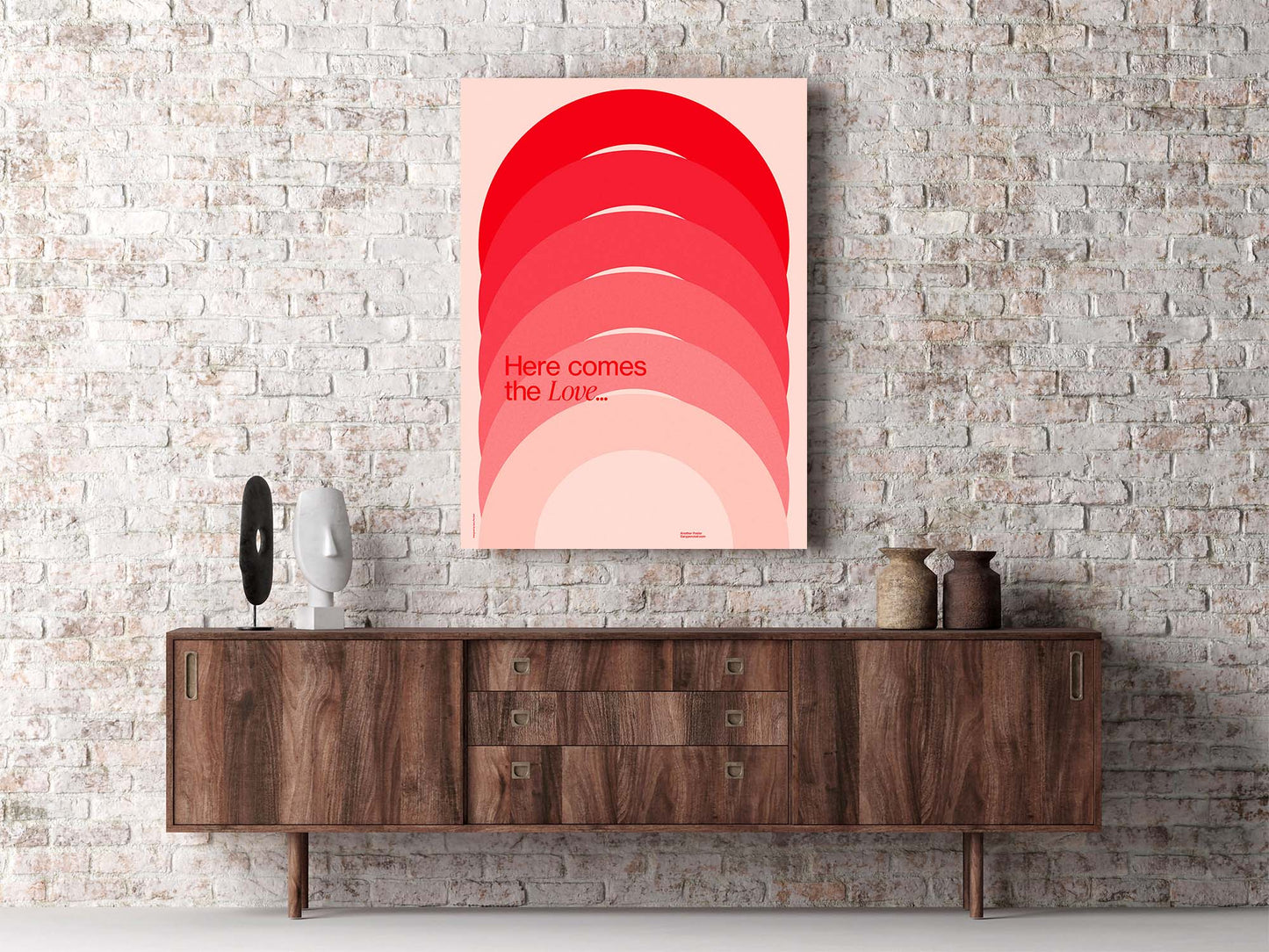 Here Comes the Love – Modern Red Gradient Typography Wall Art Print