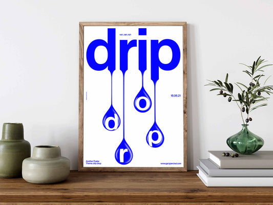 Drip Drop (Blue) – Contemporary Abstract Typography Poster | Modern Wall Art Print