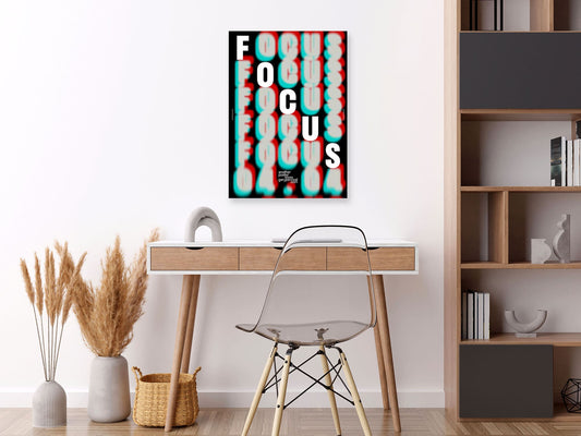 Focus Poster (Black) – Bold Red & Cyan Typography Wall Art Print