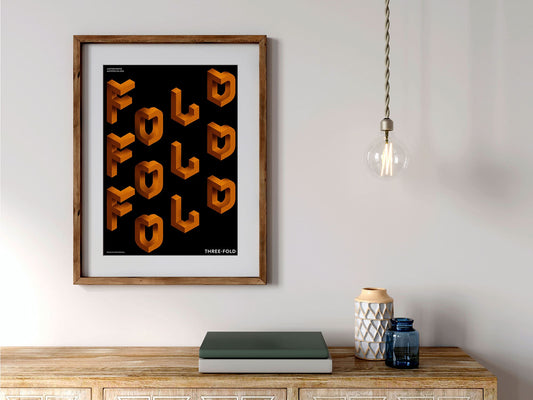 Three-Fold – 3D Typography Poster in Orange & Black | Modern Abstract Wall Art