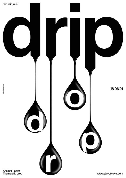 Drip Drop (Black & White) – Minimalist Abstract Typography Poster | Modern Wall Art Print