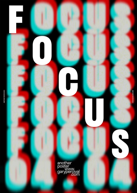 Focus Poster (Black) – Bold Red & Cyan Typography Wall Art Print